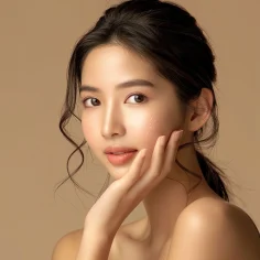 Woman-with-clear-skin-and-serum-dots-on-cheek